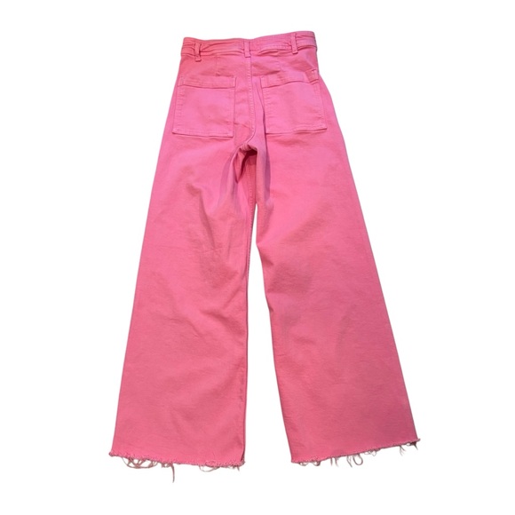 Zara Hot Pink Marine Straight High Rise Wide Leg Jeans 
Raw Hem, Sz 4 - Picture 6 of 15